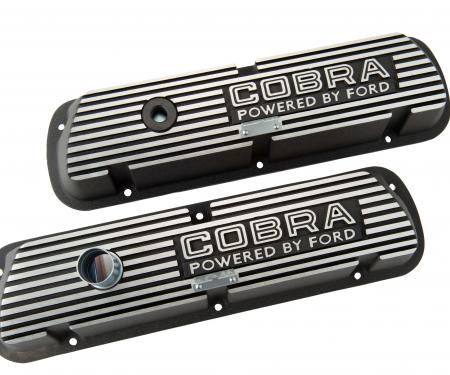 Scott Drake 1964-1973 Ford Mustang Valve Cover Cobra Powered by Ford Outline Logo Black 6A582-C