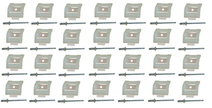Classic Headquarters Ford Truck Body Side Molding Clips Set with Rivets, 28 Clips F-143