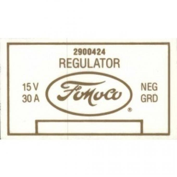 Ford Thunderbird Voltage Regulator Decal, 2900424, No Air Conditioning, 1958-61