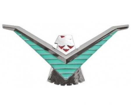 Ford Thunderbird Upper Grille Panel Emblem, Chrome, Turquoise & Red Painted Accents, 1958-59