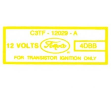 Ford Thunderbird Ignition Coil Decal, For Transistorized Ignition, C3TF, 1964-66