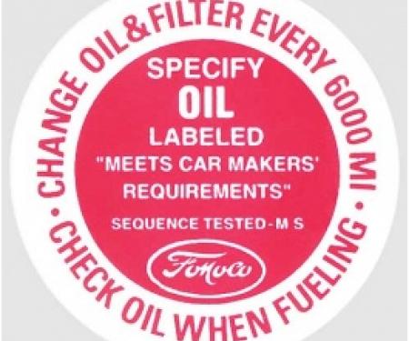 Ford Thunderbird Oil Filler Cap Decal, 1961-66