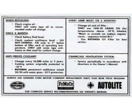 Ford Thunderbird Decal, Service Specification, 1965-66