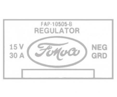 Ford Thunderbird Voltage Regulator Decal, FAP-B, 1956-57