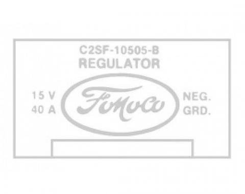 Ford Thunderbird Voltage Regulator Decal, 40 Amp, With Air Conditioning, C2SF-B, 1962