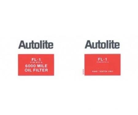 Ford Thunderbird Oil Filter Decal, Autolite FL-1, White Background, 1961-70