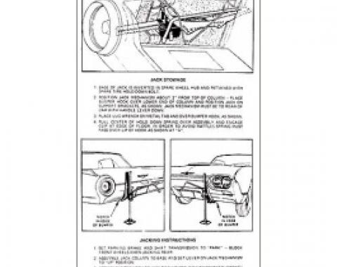 Ford Thunderbird Trunk Decal, Jack Instructions, Except Sports Roadster, 1962