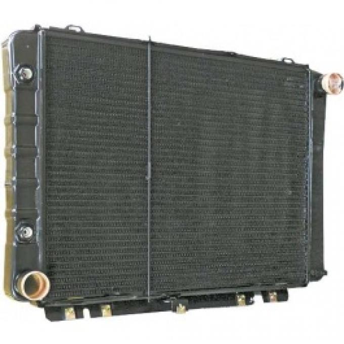 Ford Thunderbird Radiator, 17 High Core, Requires 90 Degree Tube & Flare Fitting for Trans Cooler Lines, Late 1964-66