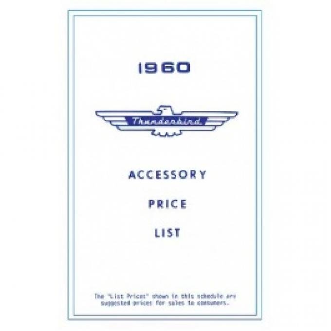 Ford Thunderbird Accessory Price List, New Car, 1960