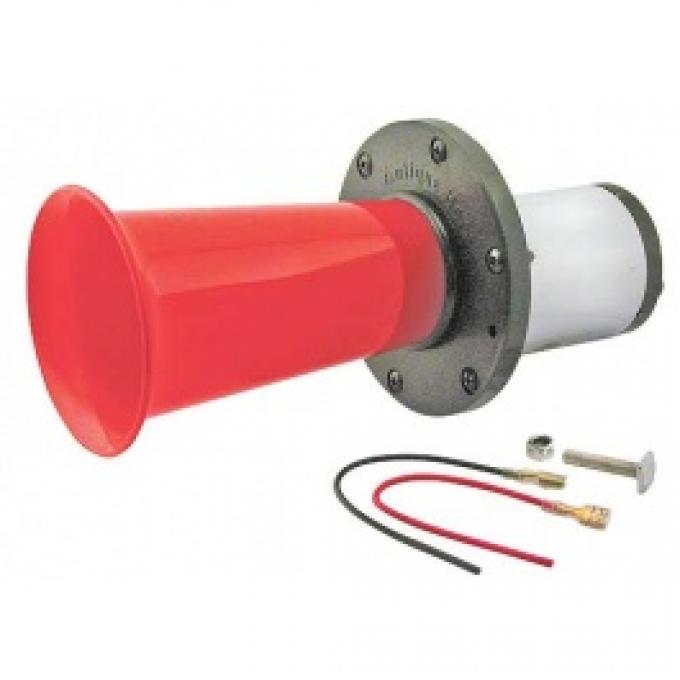 Ah-ooh-gaa Horn, 12 Volt, Chrome Motor Cover, Red Projector