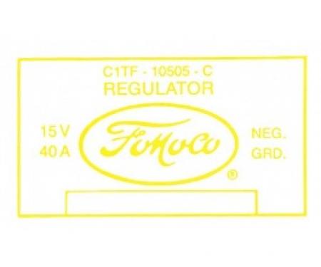 Ford Thunderbird Voltage Regulator Decal, 40 Amp With Air Conditioning, C1TF-C, 1961