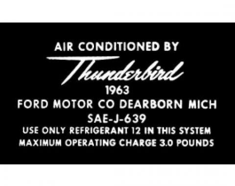 Ford Thunderbird Air Conditioning Aluminum Tag Decal, 1963