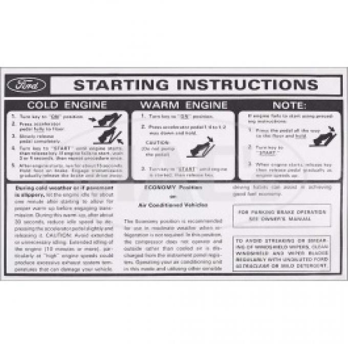 1978-1979 Sun Visor Sleeve, Starting and Seat Belt Instructions