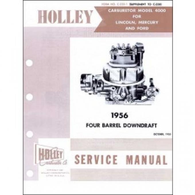 Holley Carburetor Manual Supplement, 16 pages, 1956