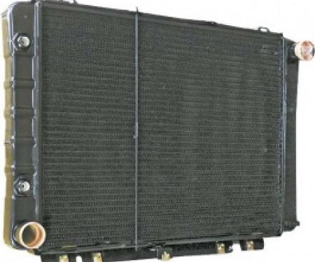 Ford Thunderbird Radiator, 17 High Core, Requires 90 Degree Tube & Flare Fitting for Trans Cooler Lines, Late 1964-66