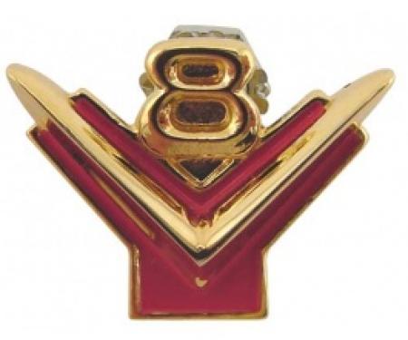 Ford Thunderbird Dash Emblem, Y Block V8 Engine Logo, Attaches To Glove Box Aluminum Trim, 1955-56