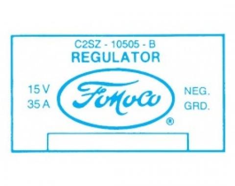 Ford Thunderbird Voltage Regulator Decal, 35 Amp, No Air Conditioning, C2SZ-B, After 5-21-1962