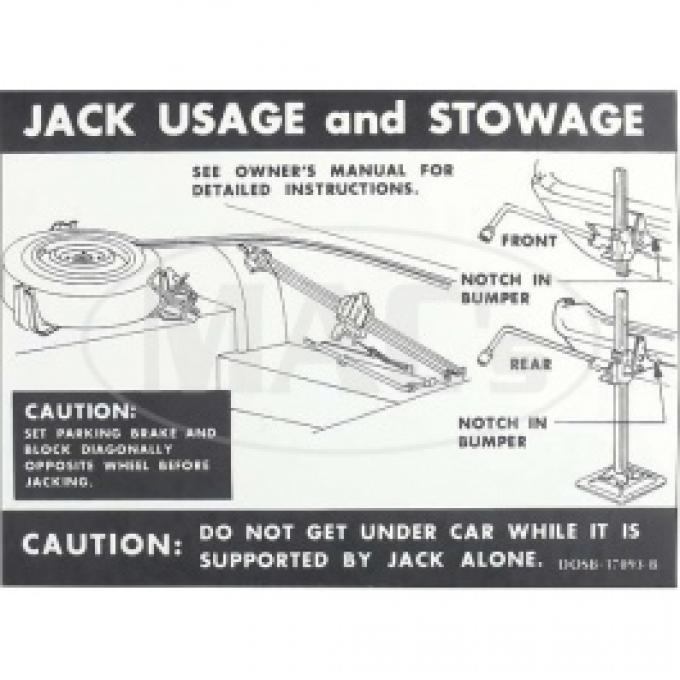Jack Instructions, 1970 Thunderbird