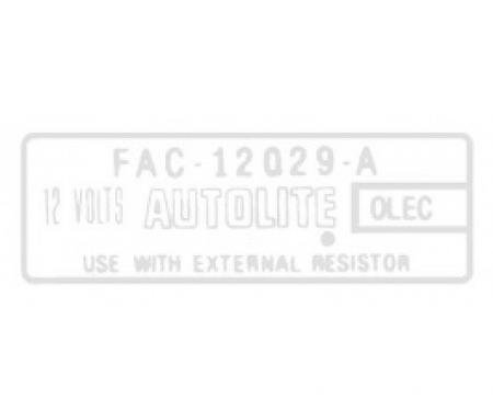 Ford Thunderbird Ignition Coil Decal, Without Transistorized Ignition, FAC, 1963-66