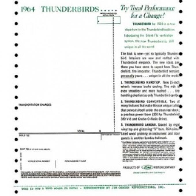 Ford Thunderbird Window Price Sticker, New Car, Late 1964