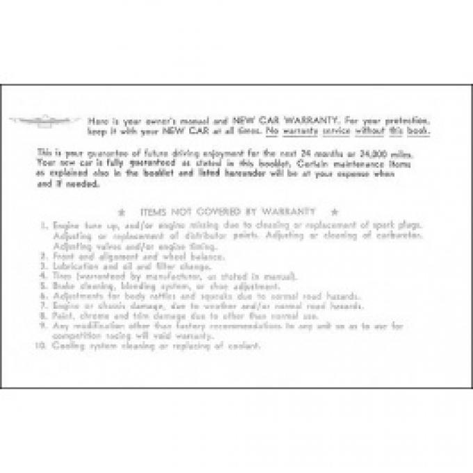 Ford Thunderbird Owner's Manual Envelope, 1961-62