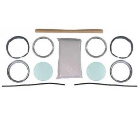 Ford Thunderbird Porthole Kit, Tinted Logo Glass, Includes Bone Headliner, 1956-57