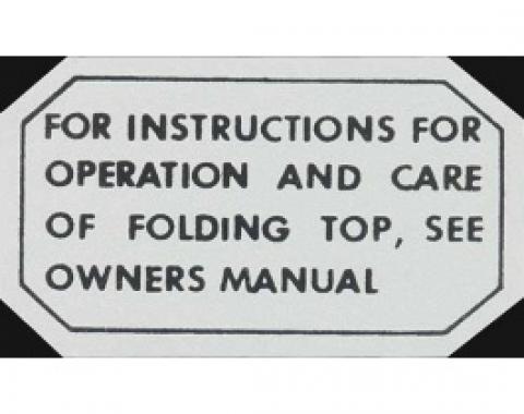 Ford Thunderbird Glove Box Decal, Folding Top, 1955-57