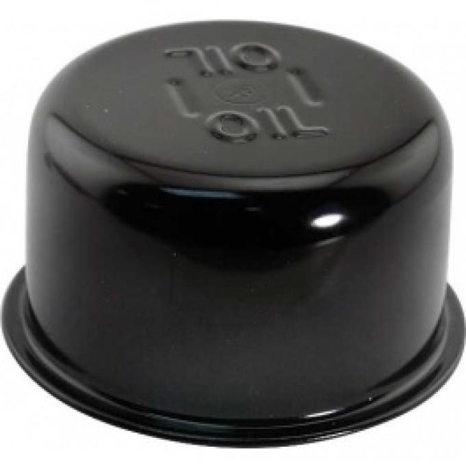 Ford Thunderbird Oil Filler Cap, Push-On Type, Gloss Black With Correct Logo, For Engines Without Dress-Up Kit, 1958-64