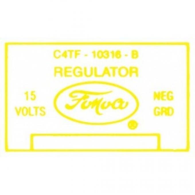 Ford Thunderbird Voltage Regulator Decal, 52 Amp, Transistorized Ignition, C4TF-B 1964