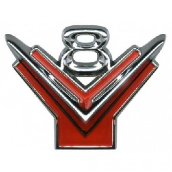 Ford Thunderbird Fender Emblem, Y-Block V8, Chrome With Red Painted Background, 1955