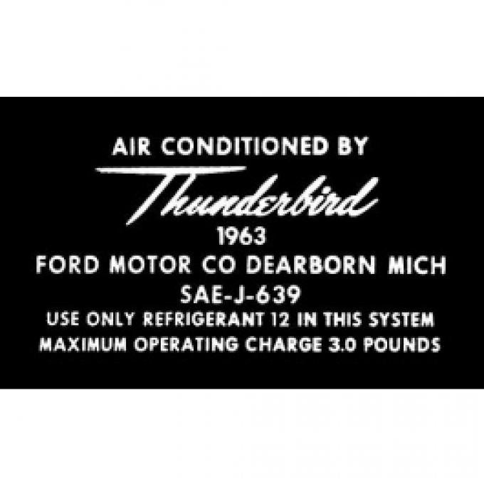 Ford Thunderbird Air Conditioning Aluminum Tag Decal, 1963