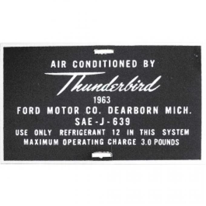 Ford Thunderbird Air Conditioner Hose Tag, Aluminum, 1963