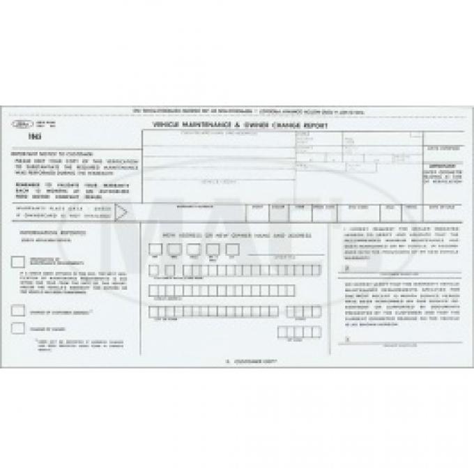 Vehicle Maintenance & Warranty Owner Change Report Sheet, 1967-1969 Thunderbird
