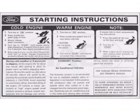 1978-1979 Sun Visor Sleeve, Starting and Seat Belt Instructions