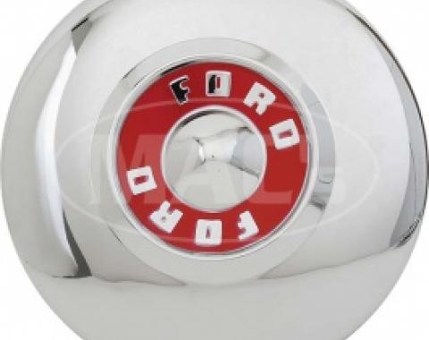 Ford Thunderbird Hub Cap, 10-1/4 Diameter, Red Center With Ford Lettering, 1955