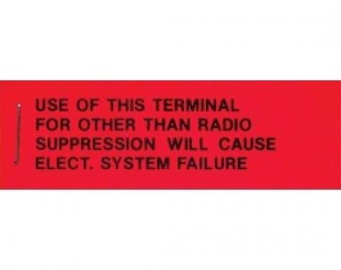 Ford Thunderbird Voltage Regulator Radio Warning Tag, 1963-66