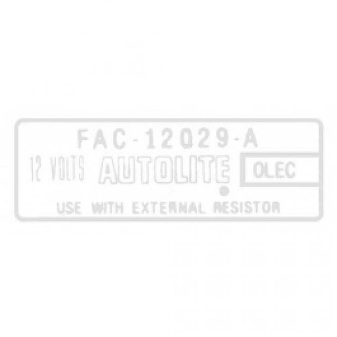 Ford Thunderbird Ignition Coil Decal, Without Transistorized Ignition, FAC, 1963-66