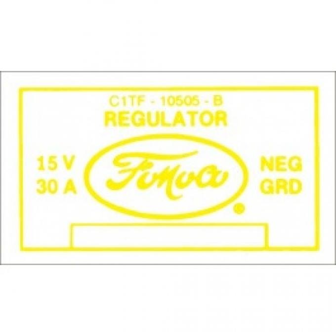 Ford Thunderbird Voltage Regulator Decal, 30 Amp, No Air Conditioning, C1TF-B, 1961