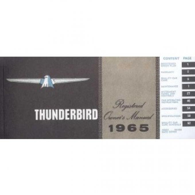 Thunderbird Owner's Manual, 68 Pages, Over 70 Illustrations, Includes Ford Registered Owner Plan, 1965