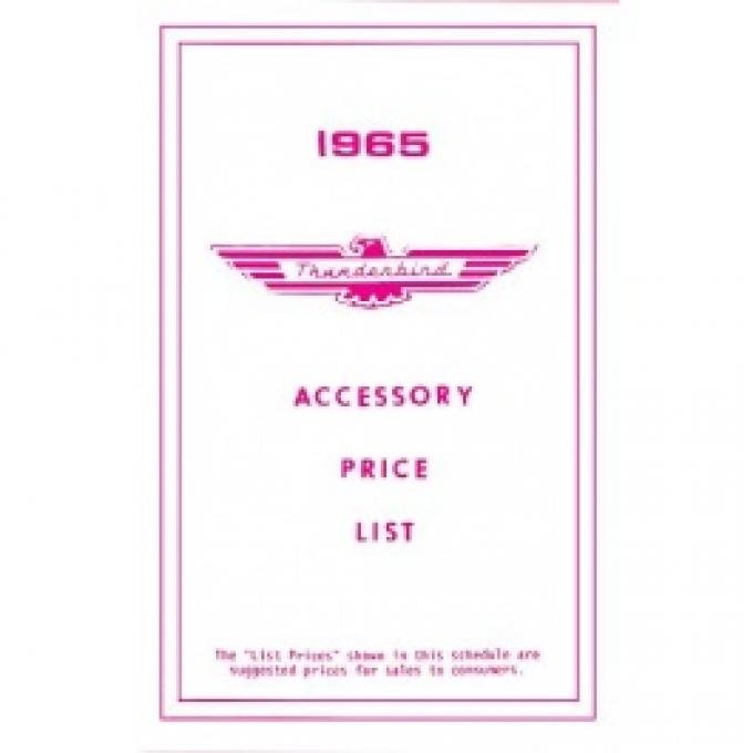 Ford Thunderbird Accessory Price List, New Car, 1965
