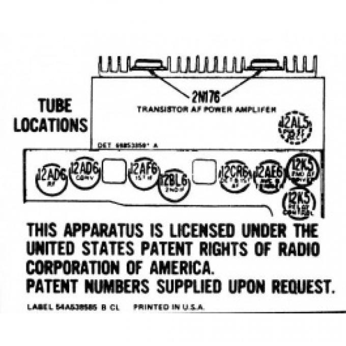 Ford Thunderbird Radio Schematic Decal, 1957