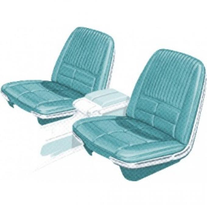 Ford Thunderbird Front Bucket Seat Covers, Vinyl, Light Aqua #25, Trim Code 27, Without Reclining Passenger Seat, 1966