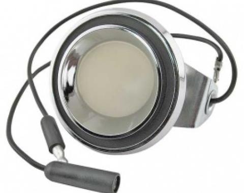 Ford Thunderbird Interior Pillar Light Assembly, Chrome With White Plastic Lens, On Roof Pillar, 1964-71