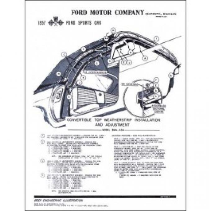 Ford Thunderbird Convertible Top Repair & Adjustment Foldout Pamphlet, 1957