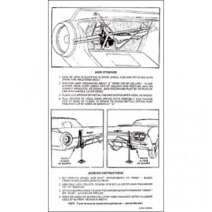 Ford Thunderbird Trunk Decal, Jack Instructions, Except Sports Roadster, 1962