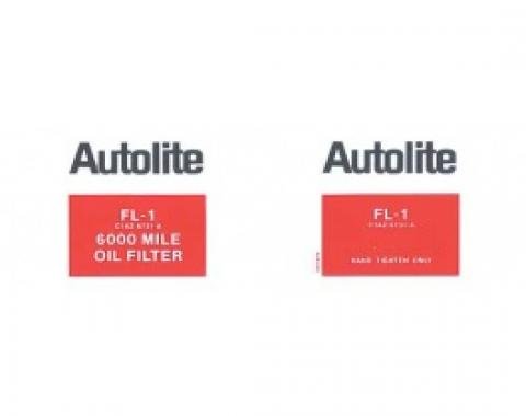 Ford Thunderbird Oil Filter Decal, Autolite FL-1, White Background, 1961-70