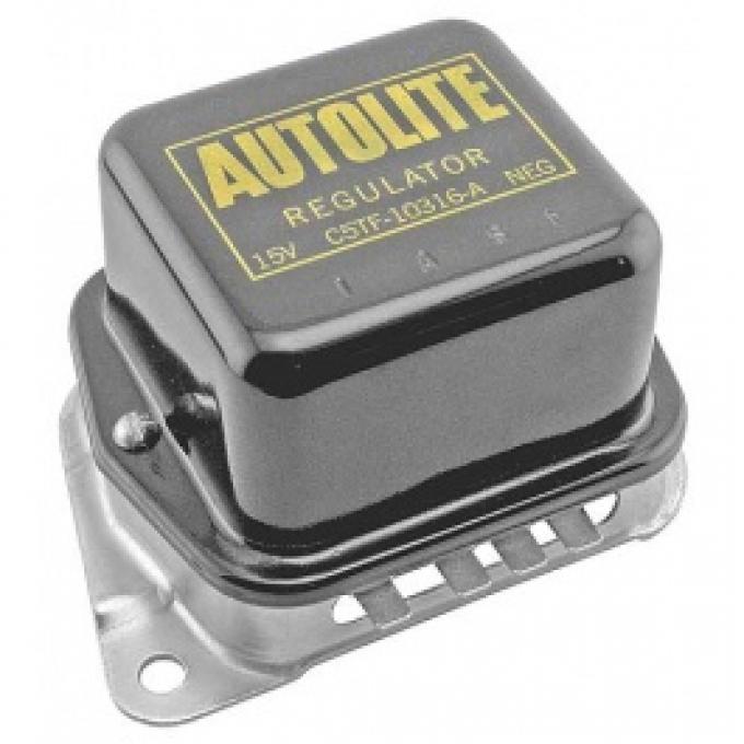 Ford Thunderbird Alternator Voltage Regulator, Black Body, Yellow Lettering, Autolite Logo, After 12-1964, For Convertible Or With Air Conditioner