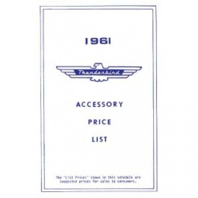 Ford Thunderbird Accessory Price List, New Car, 1961