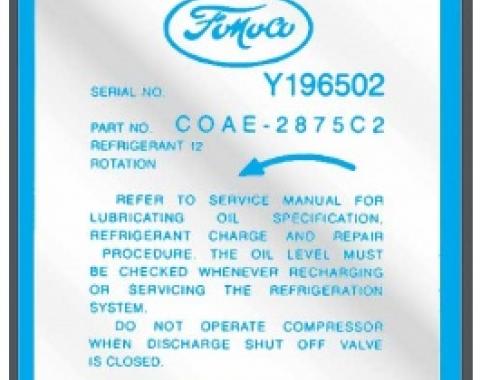 Ford Thunderbird Air Conditioning Decal, Air Conditioning Compressor, 1960-61