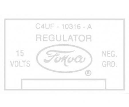 Ford Thunderbird Voltage Regulator Decal, 40 Amp, No Air Conditioning, C4OF-A, 1964